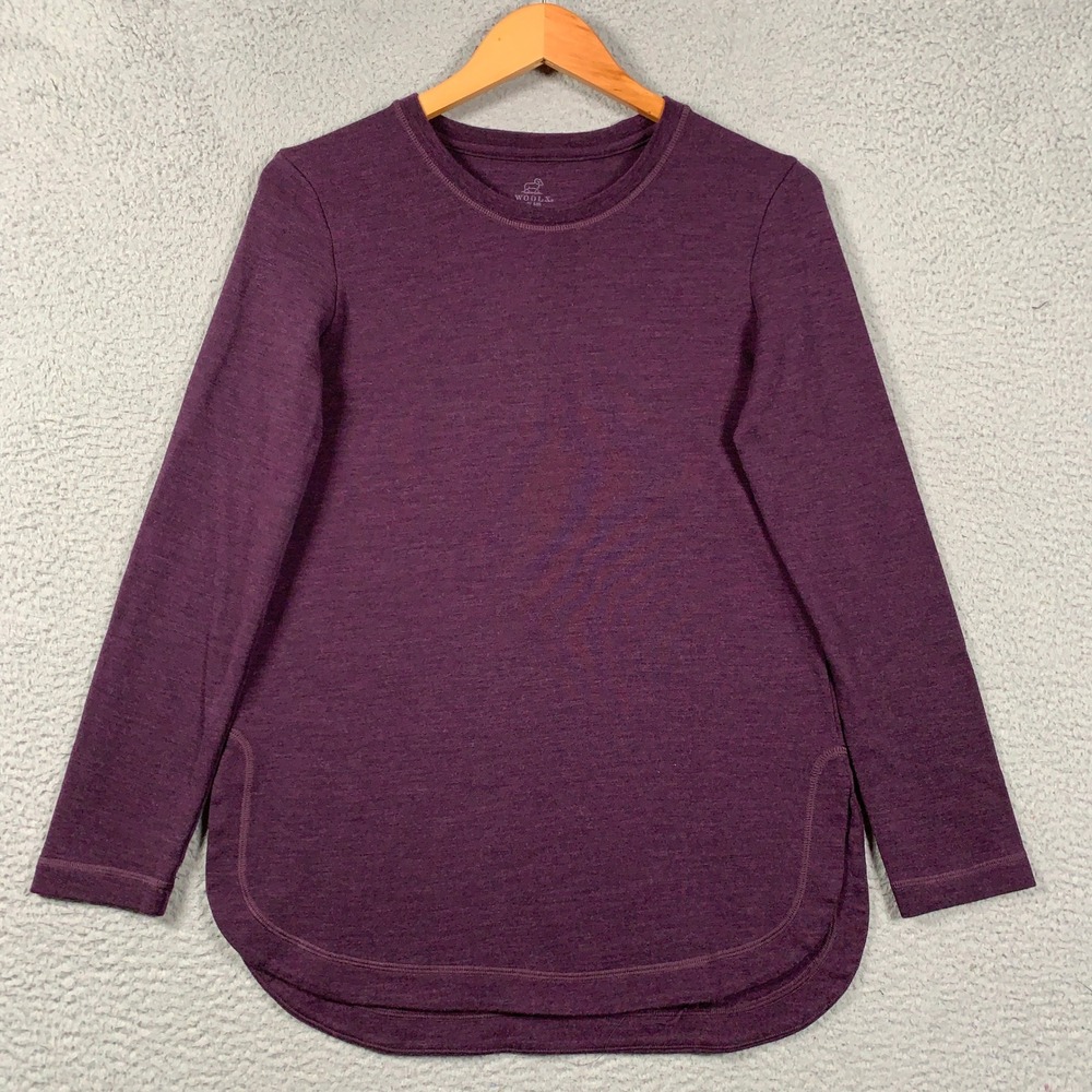 Woolx Merino Blair Top Womens Small Purple Wool Long Sleeve Curved High Low Hem